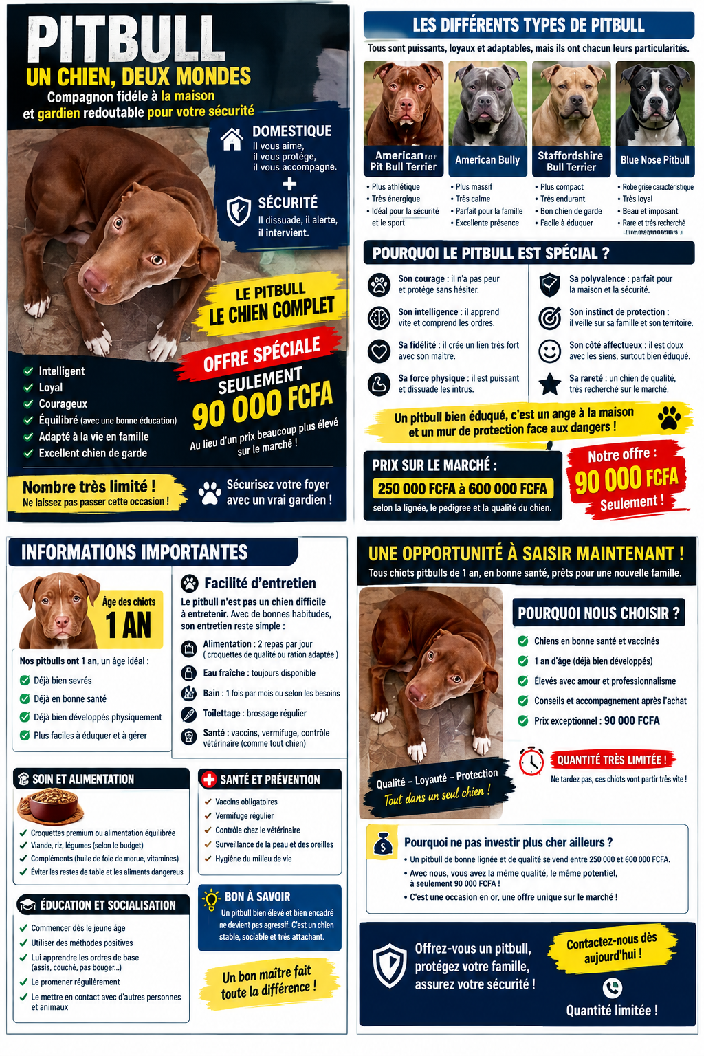 PITBULL DE 1 AN À CÉDER — QUALITÉ, FORCE & FIDÉLITÉ À 90 000 FCFA